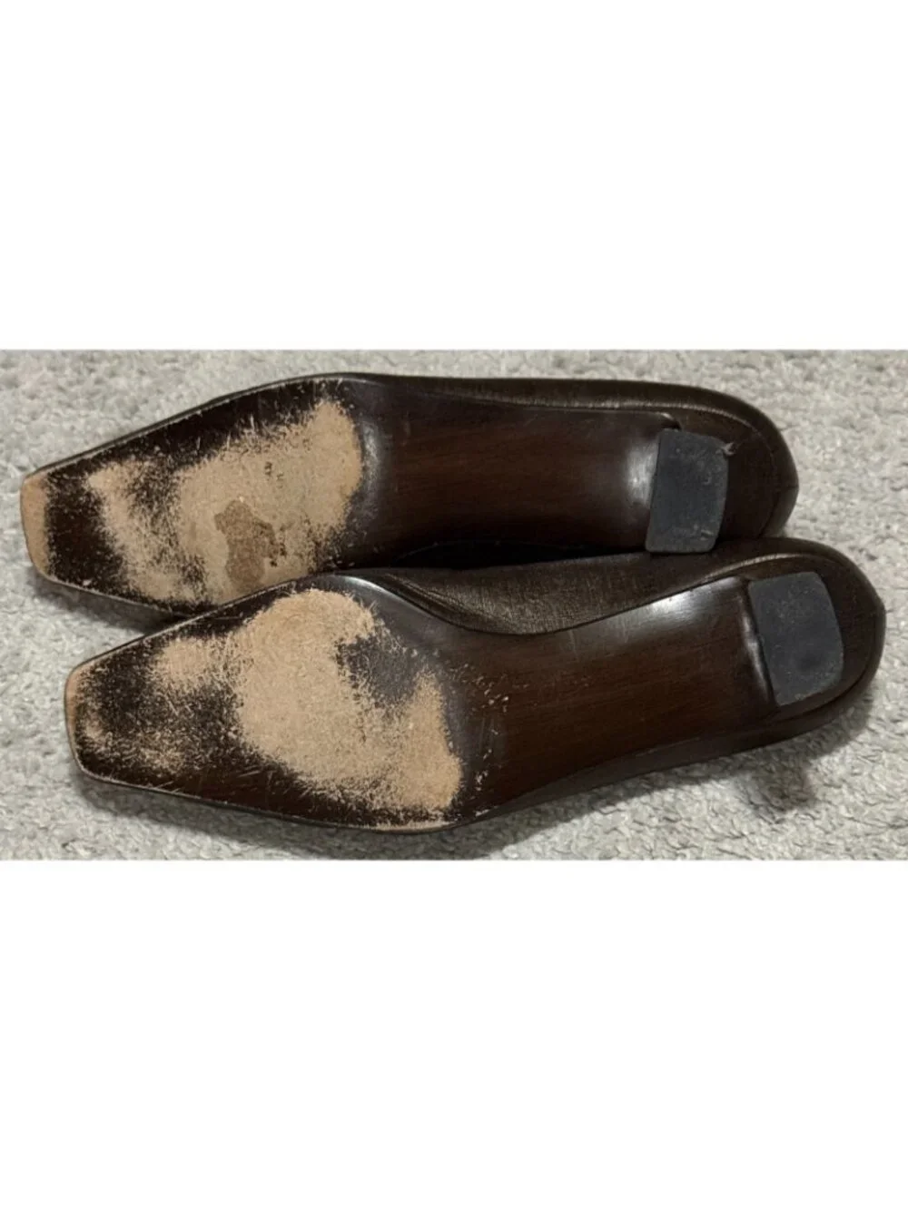 Stuart Weitzman Dark Brown Leather Square-Toe Kitten Heel Pumps 7.5M Bow Accent